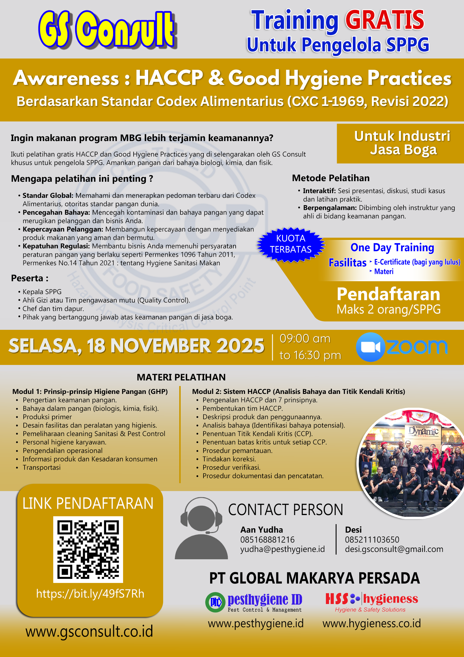 Webinar Pelatihan HACCP & Good Hygiene Practices Untuk Industri Jasa Boga